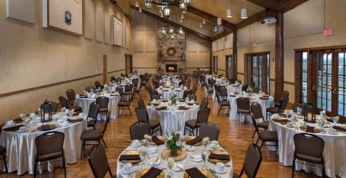 tables set in banquet hall